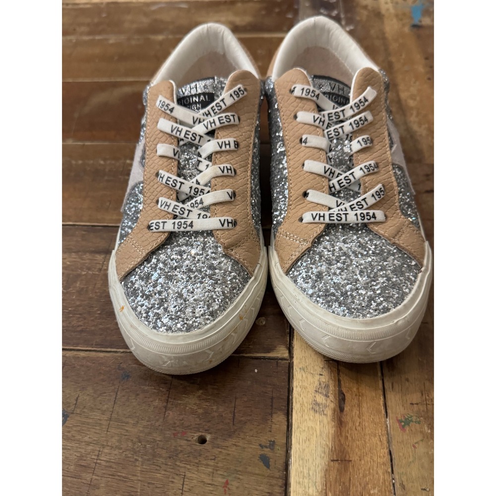 Vintage Havana Silver Glitter Star Low Top Sneakers Tan Snakeskin Womens 7.5